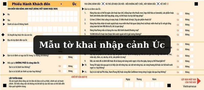 Mẫu tờ khai nhập cảnh Úc