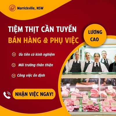 Tiệm thịt cần tuyển nhân viên bán hàng và phụ việc lương cao